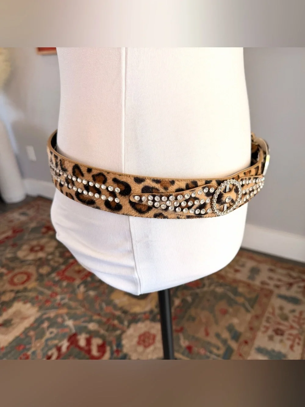 Leopard Print Rhinestone Western Belt